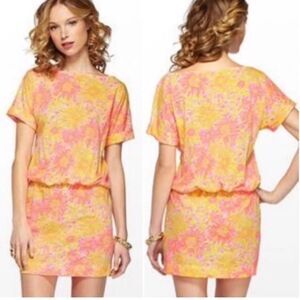 Lilly Pulitzer Carmine Pull Over Short sleeves Floral cotton Dress Sunkissed S